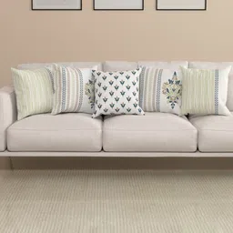 ROSARA HOME Green & White 5 Pieces Ethnic printed Square Cushion Covers-29