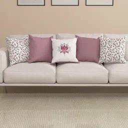 ROSARA HOME Kim Mauve & White 5 Pieces Floral Square Cushion Covers-24