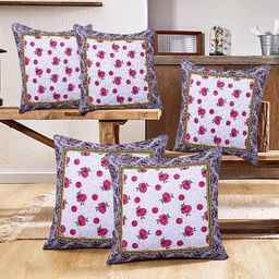 Kuber Industries 5 Pieces Pink & White Floral Cotton Square Cushion Covers-10