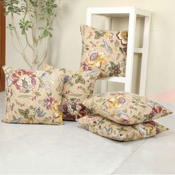 Clasiko Beige & White Set of 5 Floral Square Cushion Covers-1