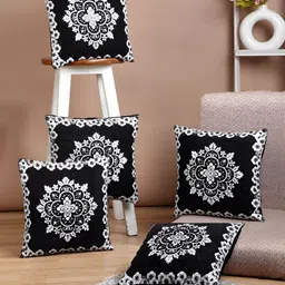 ERIC LONDON Black & White 5 Pieces Floral Square Cushion Covers-56