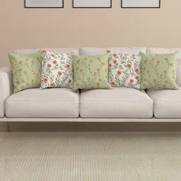 ROSARA HOME Green & White 5 Pieces Floral Printed Square Cushion Covers-picture-57