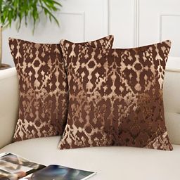 Tesmare Brown 2 Pieces Ethnic Motifs Printed Velvet Square Cushion Covers-image-43