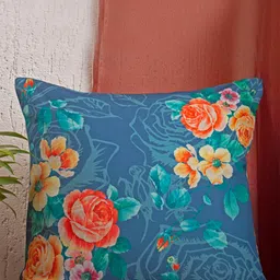 ZEBA Blue & Orange Floral Square Cushion Cover-picture-38