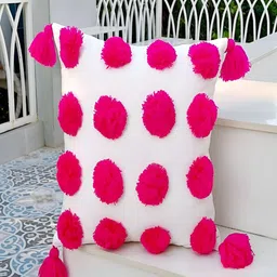 THROWPILLOW White & Pink Embellished Square Cushion Cover-image-5