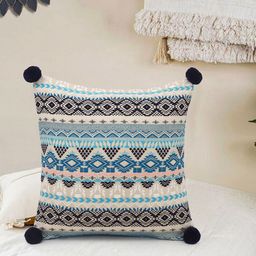 Mezposh Beige & Blue Ethnic Motifs Square Cushion Covers-8