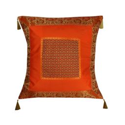Lal Haveli Orange & Gold Toned Ethnic Motifs Silk Square Cushion Cover-image-60