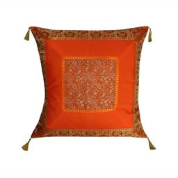 Lal Haveli Orange & Gold Toned Ethnic Motifs Silk Square Cushion Cover-image-23