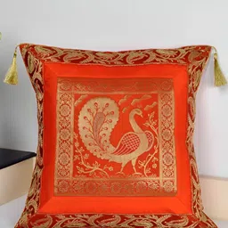 Lal Haveli Orange & Gold Toned Ethnic Motifs Square Cushion Covers-image-71