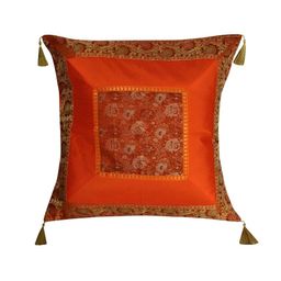 Lal Haveli Orange & Gold Toned Ethnic Motifs Silk Square Cushion Cover-image-40