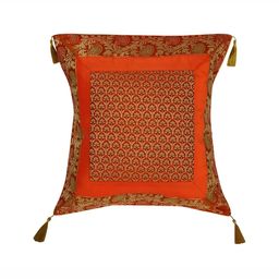 Lal Haveli Orange Ethnic Motifs Silk Square Cushion Cover-image-83