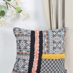 BLANC9 Black & White Ethnic Motifs Cotton Square Cushion Cover-image-6