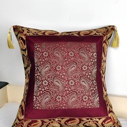 Lal Haveli Maroon & Gold Toned Ethnic Motifs Square Cushion Cover-image-76