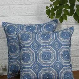 NISRAG HOME Blue & White 2 Pieces Ethnic Motifs Cotton Square Cushion Covers-image-12