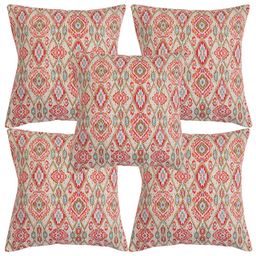 Alina decor Red & Green 5 Pieces Ethnic Motifs Square Cushion Covers-image-45
