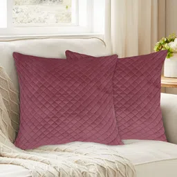 Tesmare Fuchsia 2 Pieces Geometric Velvet Square Cushion Covers-image-80
