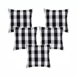 BIRD WING Black & White 5 Pieces Cotton Checked Square Cushion Covers-image-87