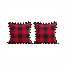 BIRD WING Black 2 Pieces Checked Cotton Square Cushion Covers-image-54