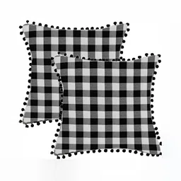 BIRD WING Black & White 2 Pieces Checked Square Cushion Covers-image-90
