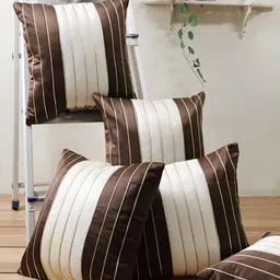 Stuff N' Fluff Brown & White 5 Pcs Colourblocked Square Cushion Covers-10