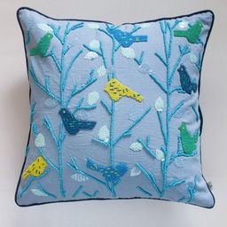The Wishing Chair Blue & Yellow Embroidered Cotton Square Cushion Covers-picture-49