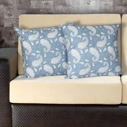 Texstylers Blue 2 Pcs Printed Cotton Square Cushion Covers-11