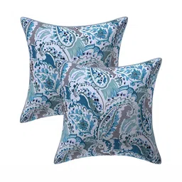 Texstylers Blue & Green 2 Pieces Floral Printed Reversible Cotton Square Cushion Covers-image-42
