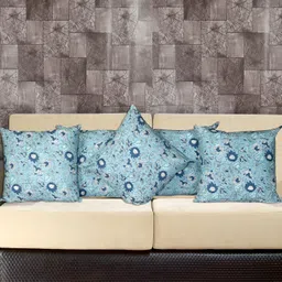Texstylers Blue & White 5 Pieces Floral Cotton Square Reversible Cushion Covers-8