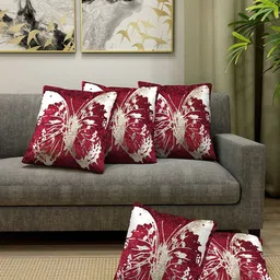 KLOTTHE Maroon & Gold-Toned Set of 5 Abstract Velvet Square Cushion Covers-18