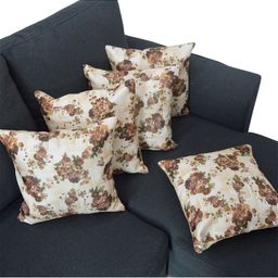 Tranquil square Yellow & Brown Set of 5 Floral Square Cushion Covers-13