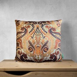 Tasseled Home Yellow & Brown Ethnic Motifs Satin Square Cushion Cover-56