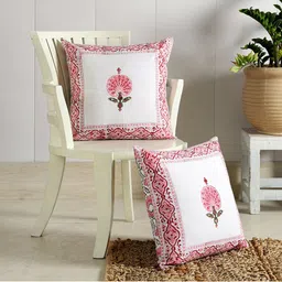 HANDICRAFT PALACE Pink & White Set of 2 Floral Square Cushion Covers-image-77