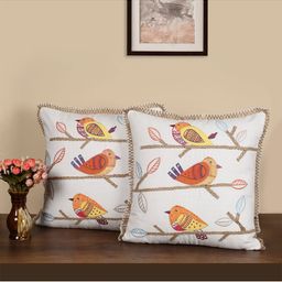 SHADES of LIFE Off White & Orange Set of 2 Quirky Square Cushion Covers-53