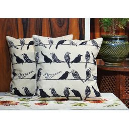 SHADES of LIFE Set of 2 Off White & Blue Quirky Cotton Square Cushion Covers-28