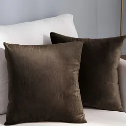 AEROHAVEN Brown 2 Pieces Reversible Velvet Square Cushion Covers-34