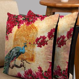 HOUZZCODE Set of 2 Red & Green Floral Square Cushion Covers-6