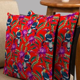 HOUZZCODE Set of 2 Red & Black Floral Square Cushion Covers-30