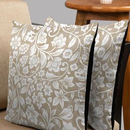 HOUZZCODE  Set of 2 Tan & White Floral Square Cushion Covers-55