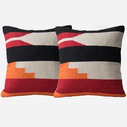 Decazone White & Black 2 Pieces Geometric Cotton Square Cushion Covers-28