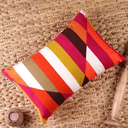 NISRAG HOME Orange & Pink Single Striped Rectangle Cushion Cover-26