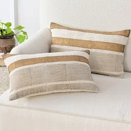 Art Avenue White & Brown Striped Rectangle Cushion Covers-34