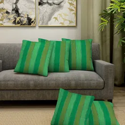 KLOTTHE Green Set of 5 Striped Square Cushion Covers-8