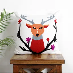 HANDICRAFT PALACE White & Red Embroidered Square Cushion Covers-9