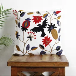 HANDICRAFT PALACE White & Red Embroidered Square Cushion Cover-image-99