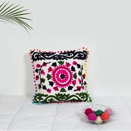 HANDICRAFT PALACE White & Green Embroidered Square Cotton Cushion Covers-image-40