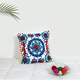 HANDICRAFT PALACE White & Red Embroidered Square Cushion Covers-11