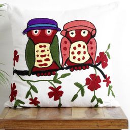 HANDICRAFT PALACE White & Red Embroidered Square Cushion Covers-10