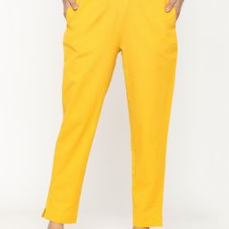 Fusion Threads Women Mustard Yellow Classic Trousers-image-2