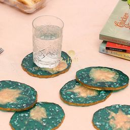 DULI Set of 6 Green Self Design Resin Coasters-image-6