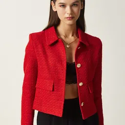 Happiness istanbul Self-Design Single-Breasted Crop Blazers-53